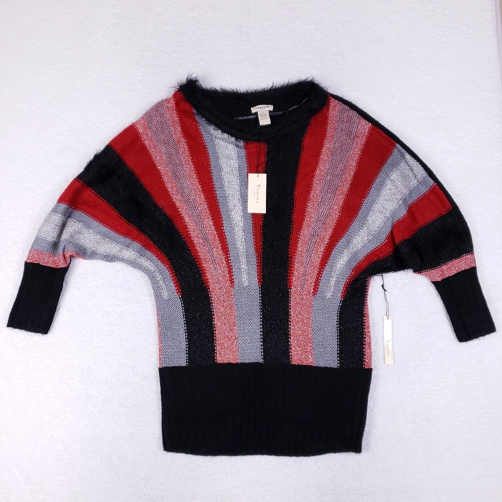 Vertigo Paris Mohair Blend Colorblock‎ Sweater Large Red Gray Black